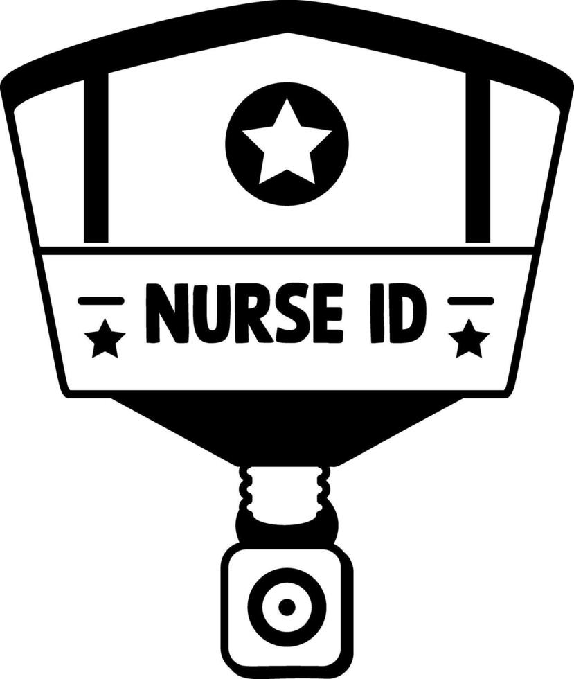 A glyph sticker of a badge with nurse id typography vector