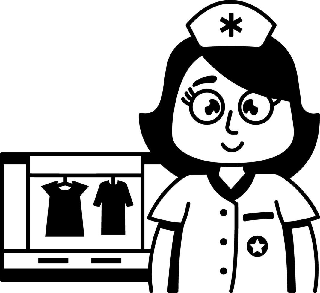A glyph sticker of a nurse with shift starter typography vector