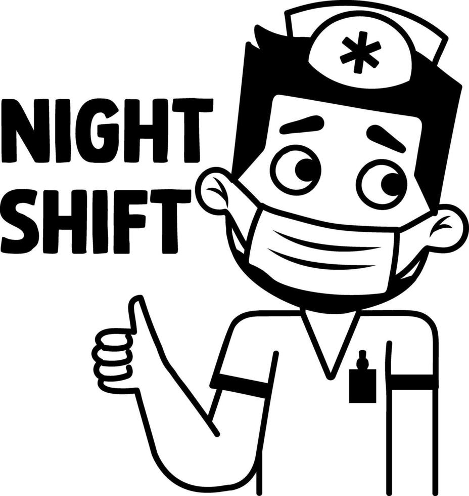 A glyph sticker of medical character with night shift typography vector