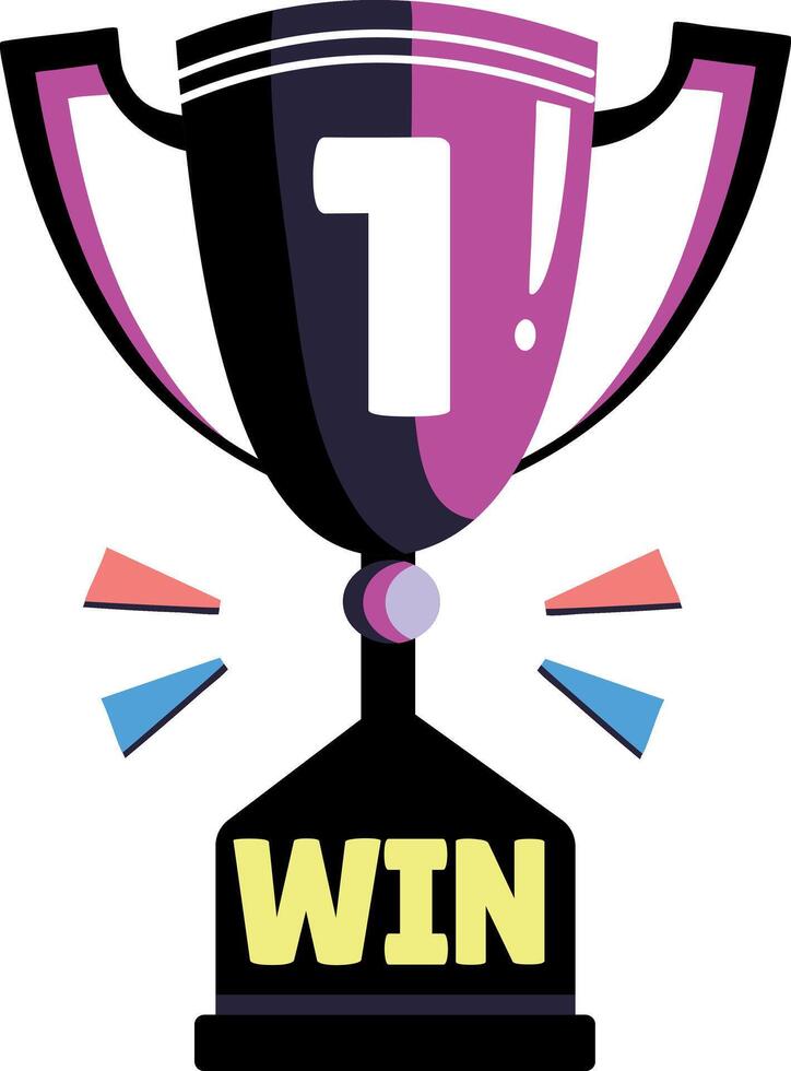 A flat sticker of a trophy with win typography vector