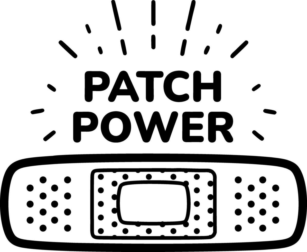 A glyph sticker of bandage with patch power typography vector
