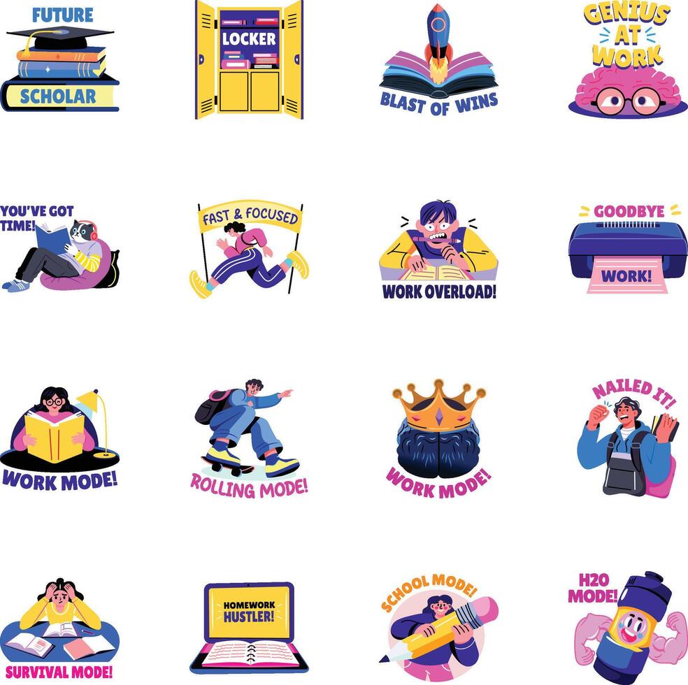 Set of Back to School Flat Stickers vector