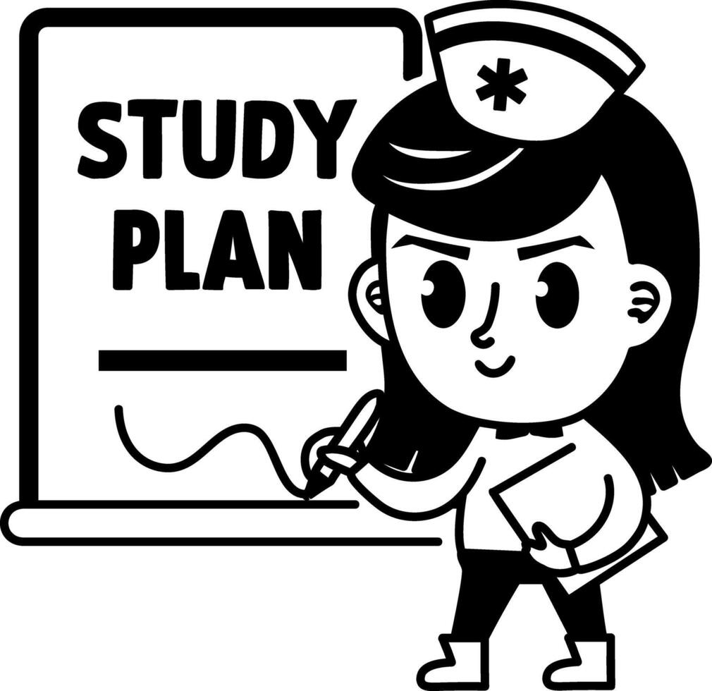 A glyph sticker of a nurse student with study plant typography vector