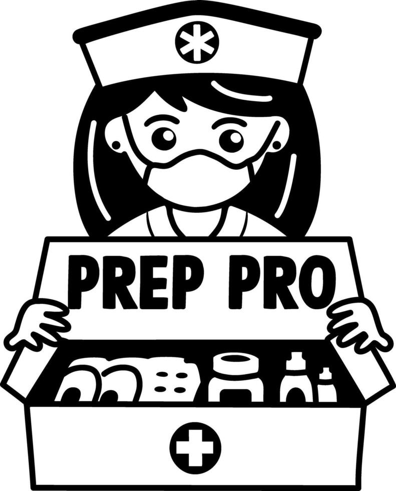 A glyph sticker of a medical nurse with prep pro typography vector