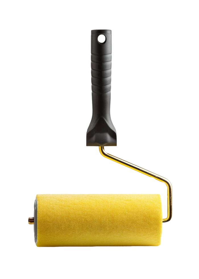 High-Quality Paint Roller with Yellow Foam Cover, Smooth Finish for Walls and Ceilings png
