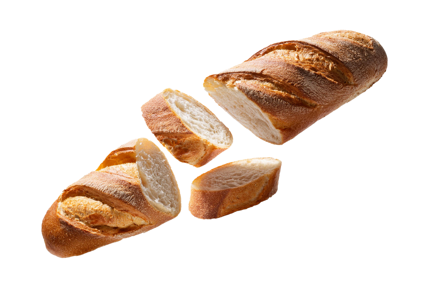 Freshly Baked Baguette with Floating Slices png