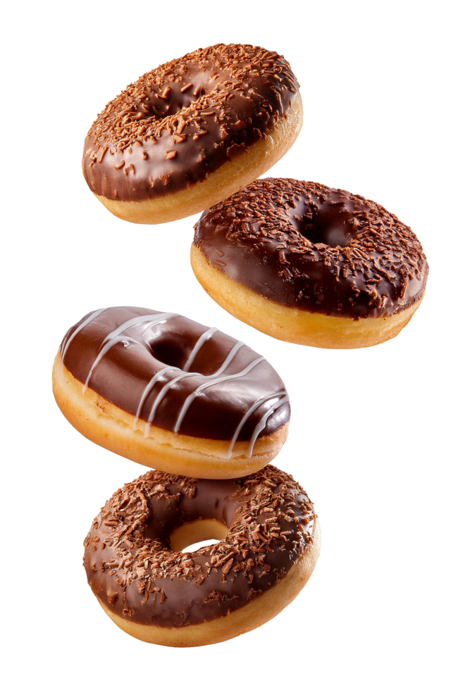 Assorted Chocolate Glazed Donuts with Sprinkles and Drizzle png