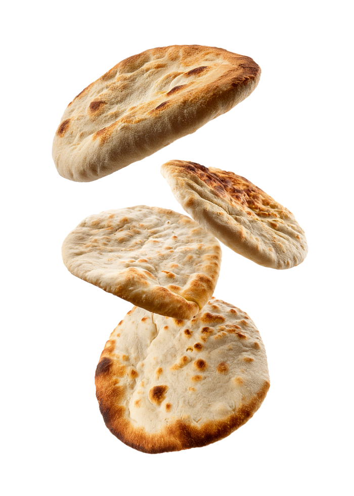 Flying and Floating Naan Bread as Crispy and Fluffy Indian Flatbreads png