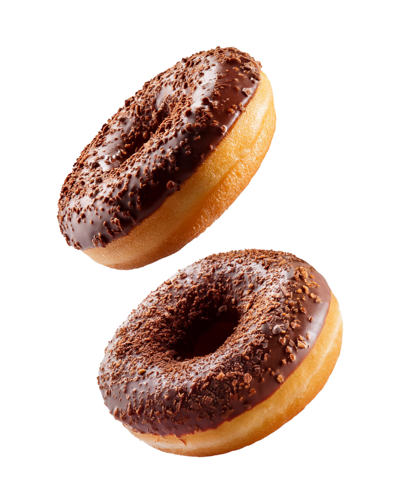 Floating Chocolate-Glazed Donuts with Chocolate Shavings png