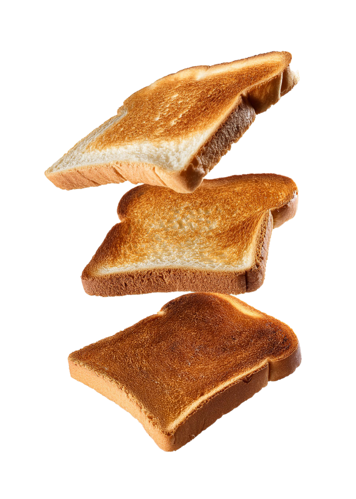 Floating Toast Slices Showcasing Different Levels of Browning png