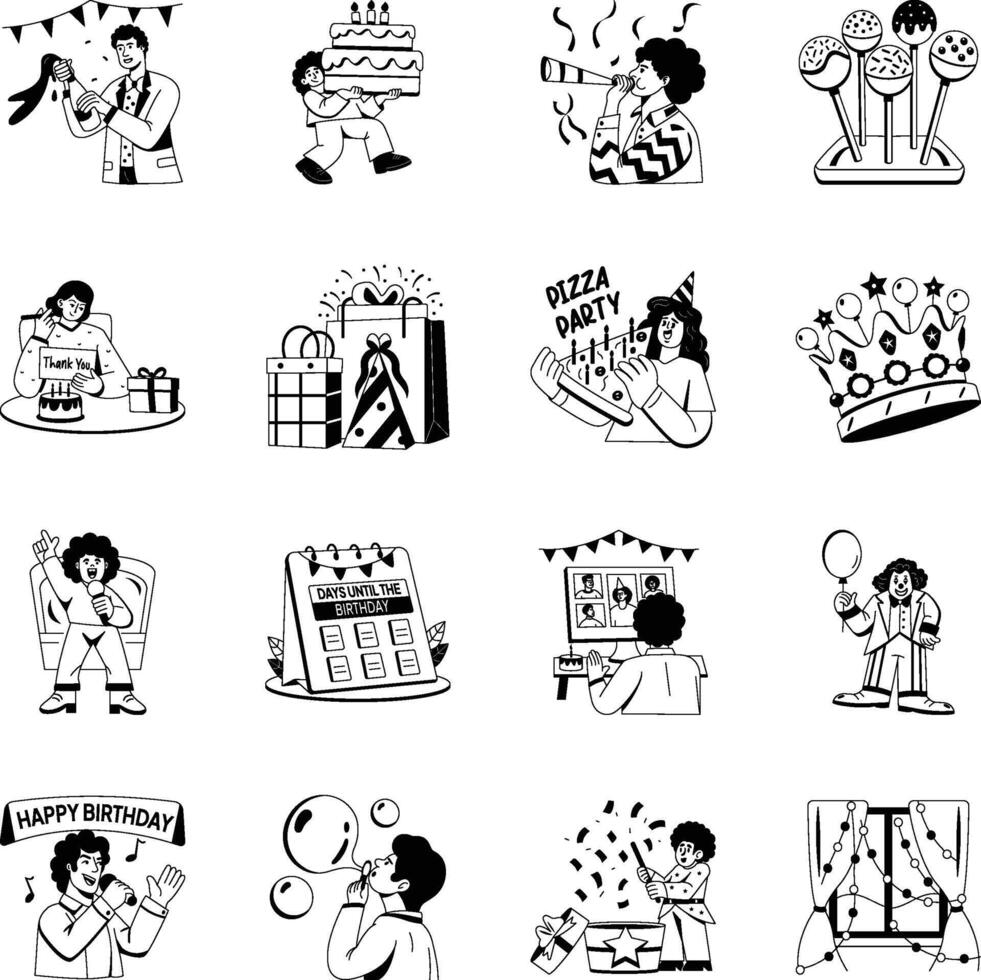 Collection of Birthday Celebration Glyph Illustrations vector
