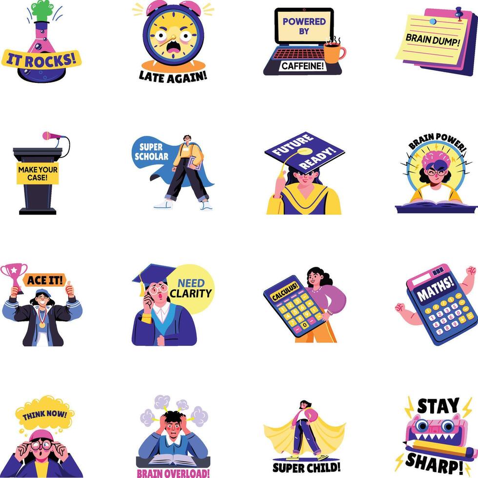 Collection of Flat Style School Fun Stickers vector