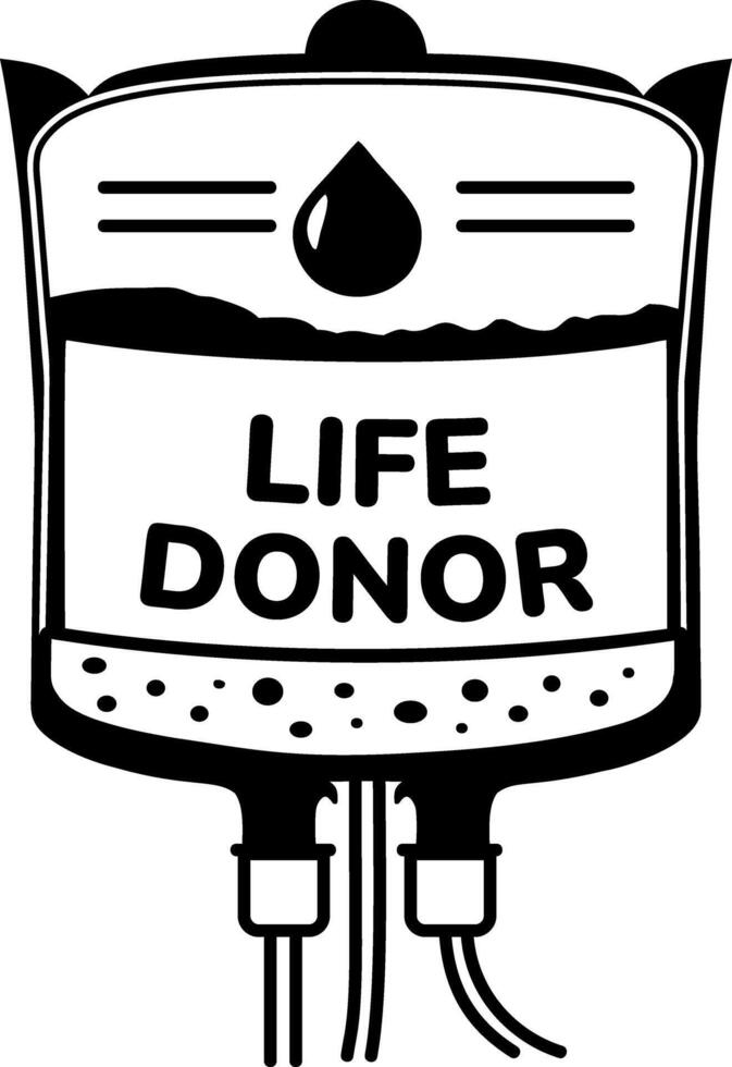A glyph sticker of iv drip written life donor vector