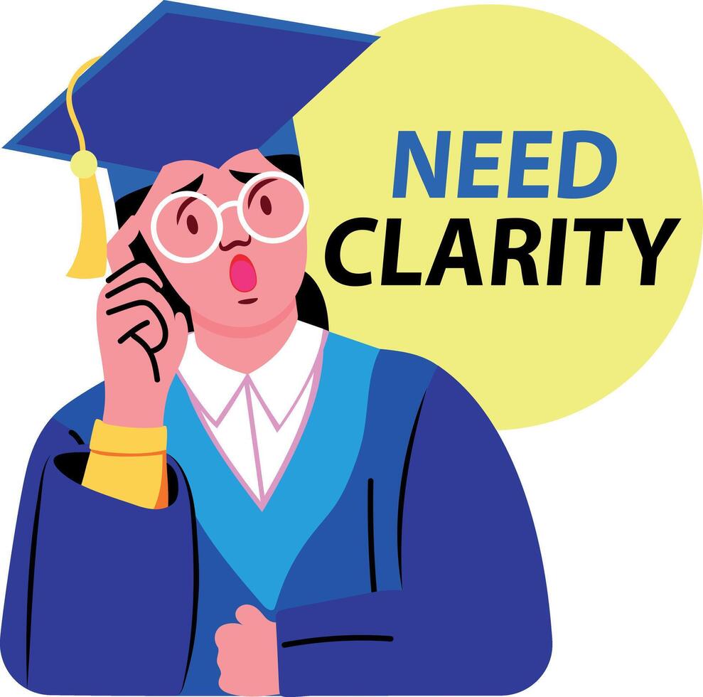 Flat sticker of thinking scholar with need clarity typography vector