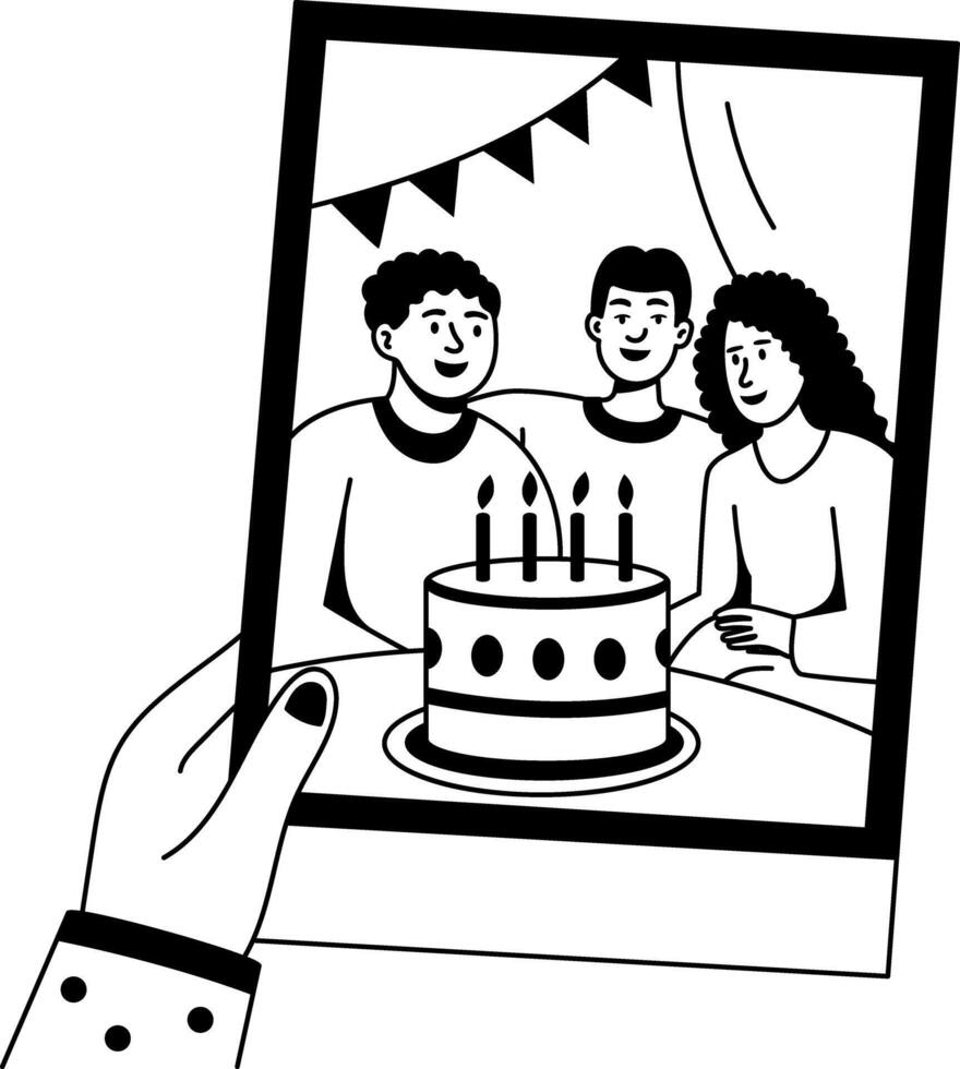 A glyph style illustration depicting birthday memories vector