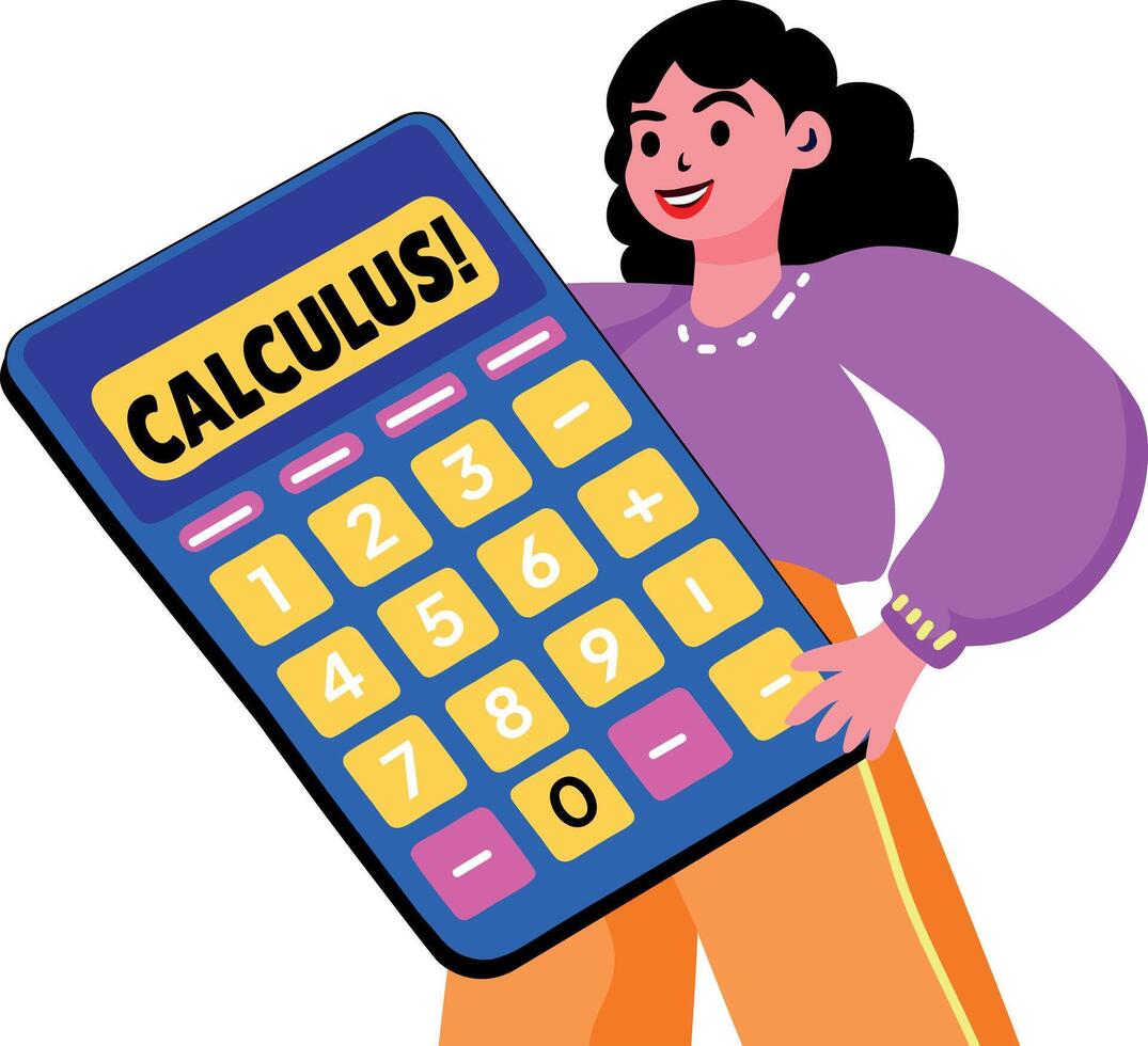 Flat sticker of a character holding a calculator written calculus vector