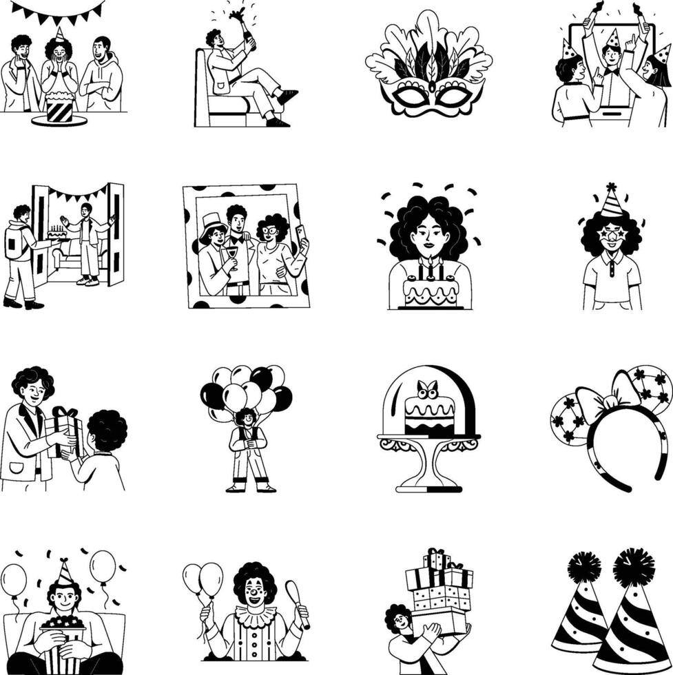 Birthday Party Glyph Illustration Collection vector