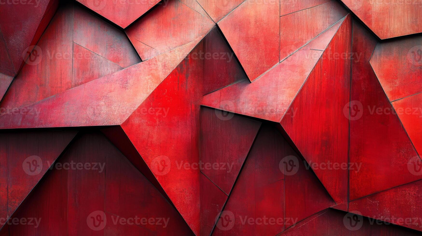 Abstract red geometric wall art with sharp edges and textured surface photo