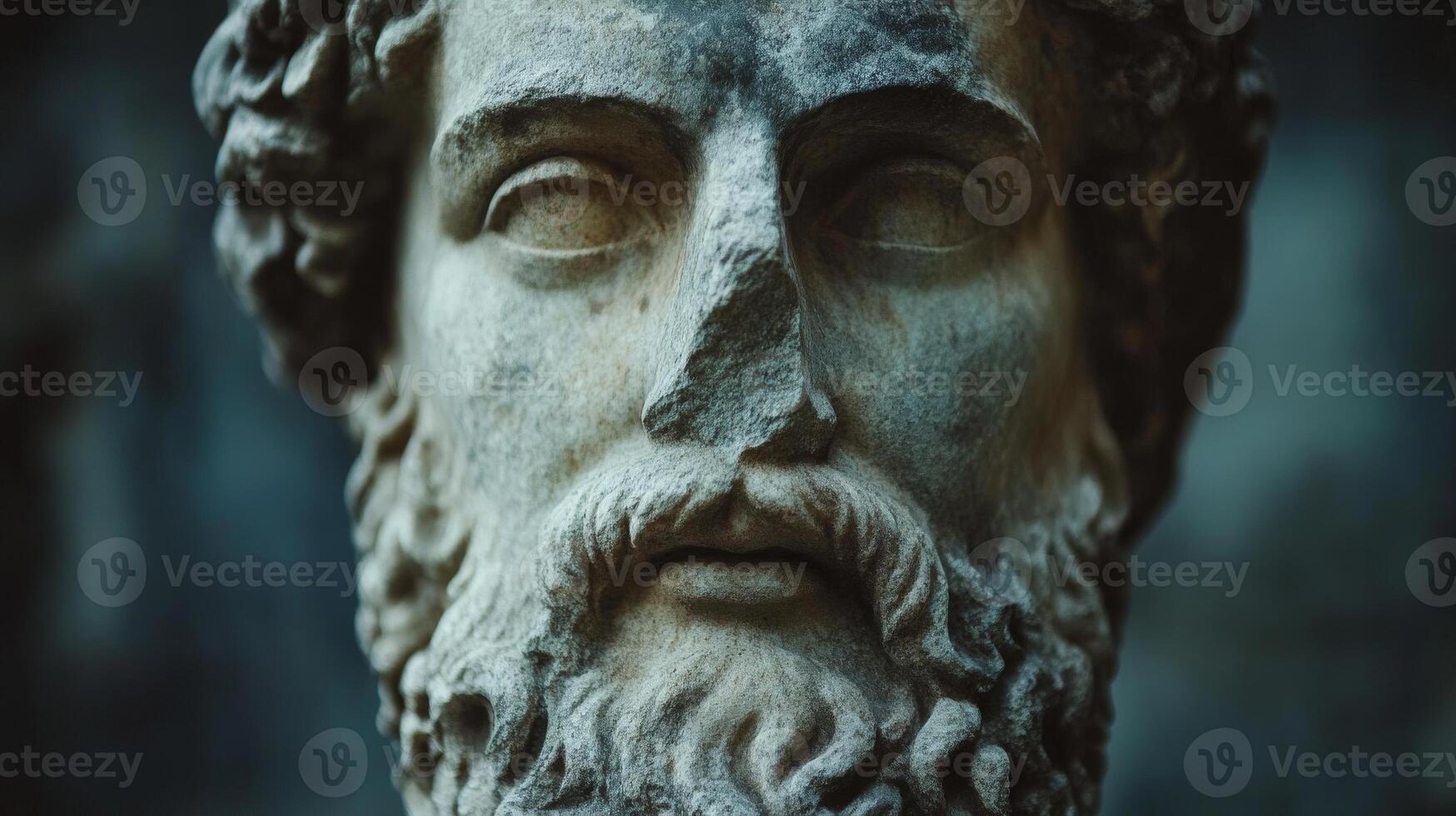Ancient marble statue of bearded male bust with intricate details photo