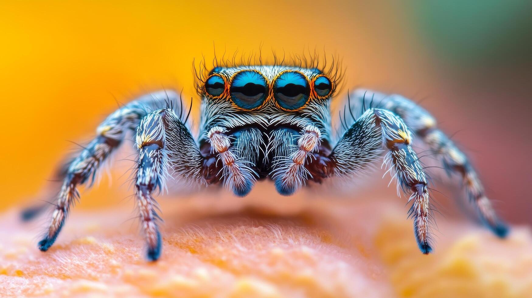 Close-up of a jumping spider on vibrant background photo