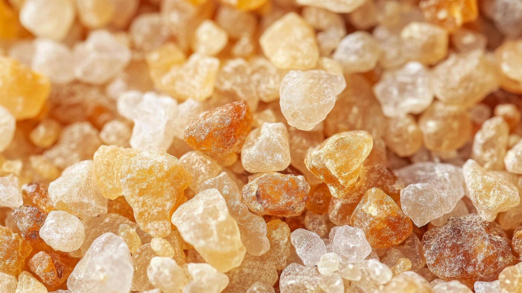 Close-up of colorful rock sugar crystals with varied textures and hues photo