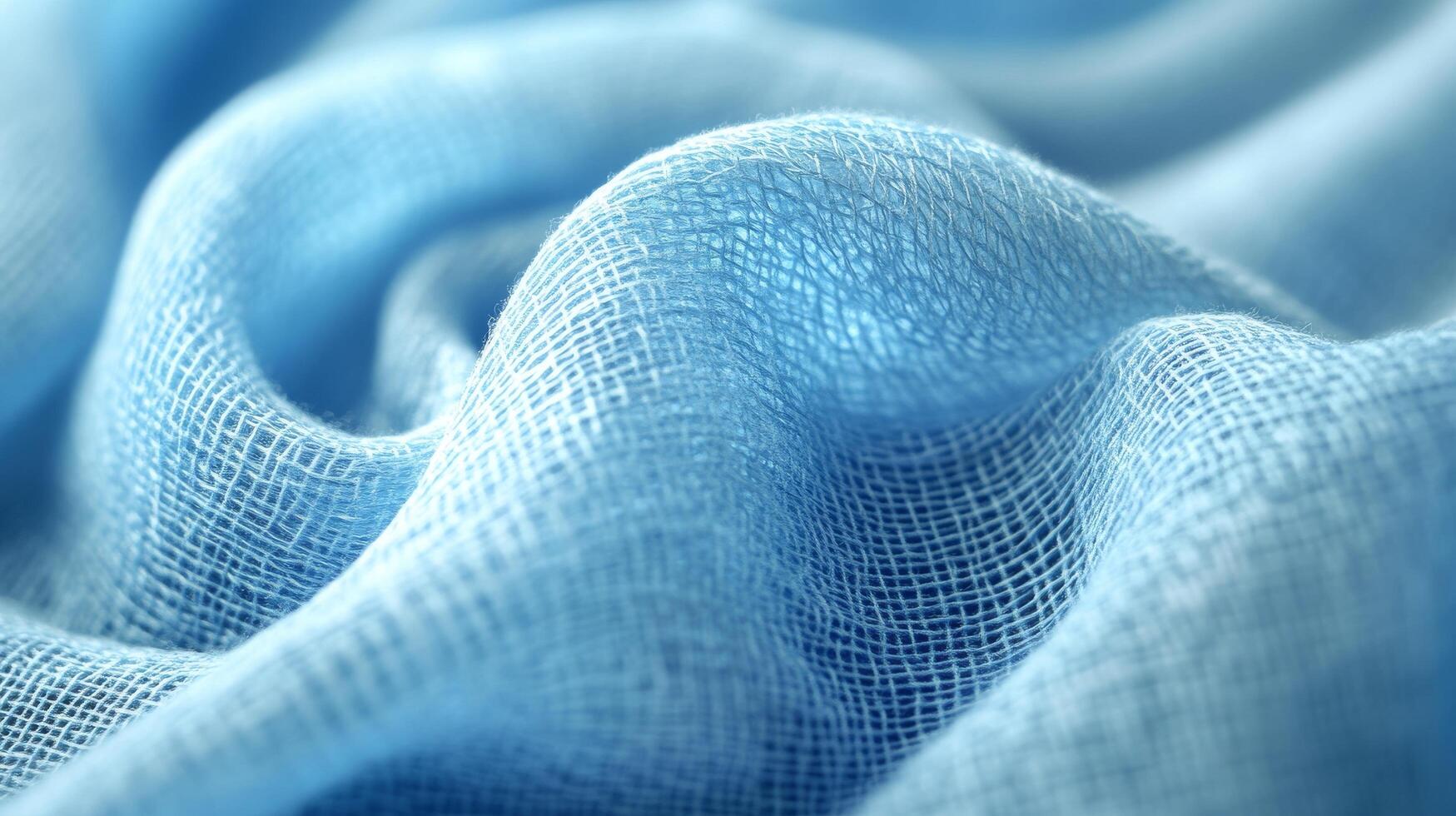 Close-up of light blue fabric texture with soft waves and linen weave photo
