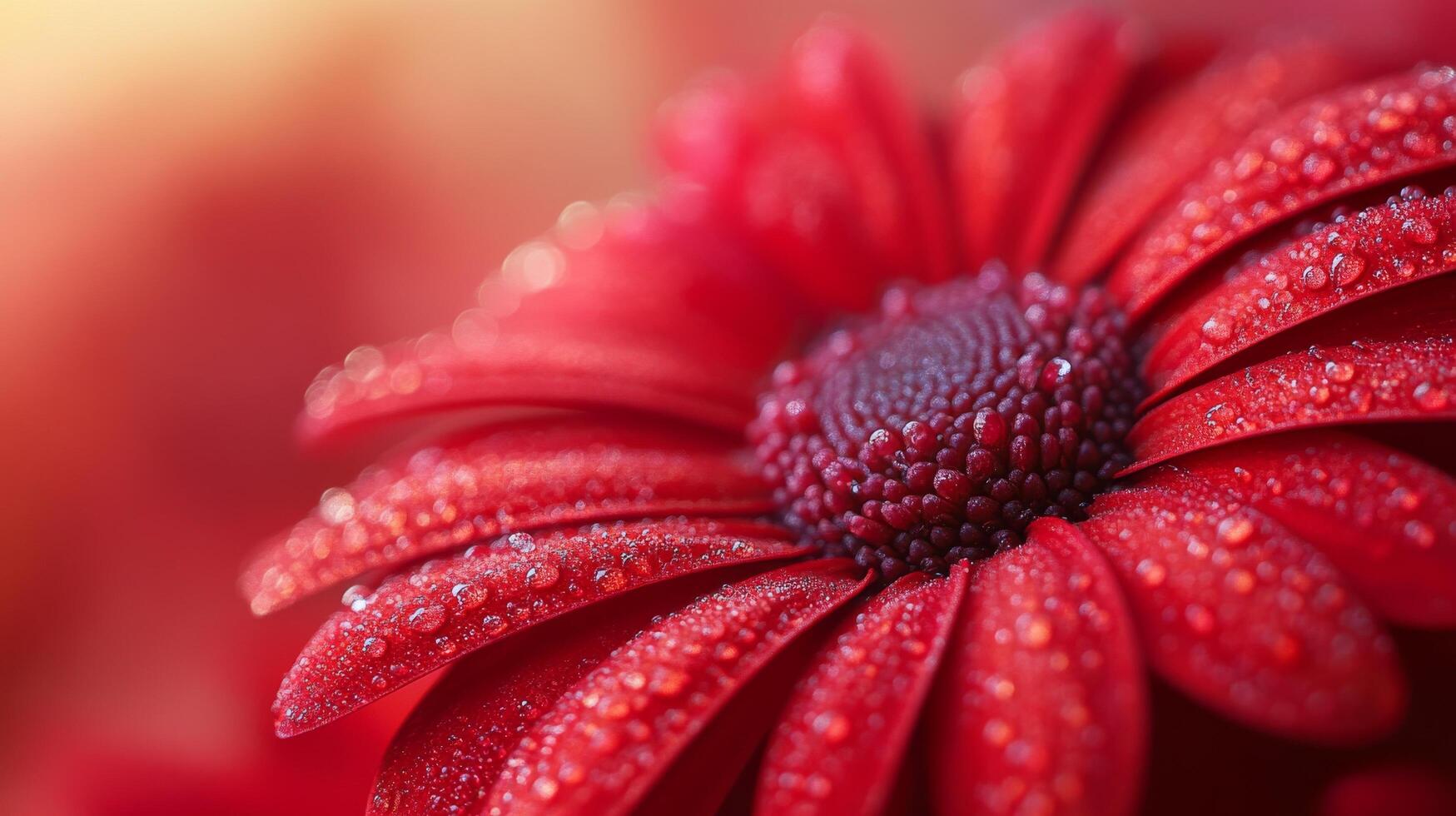 Close-up of red gerbera flower with dewdrops in vibrant detail photo