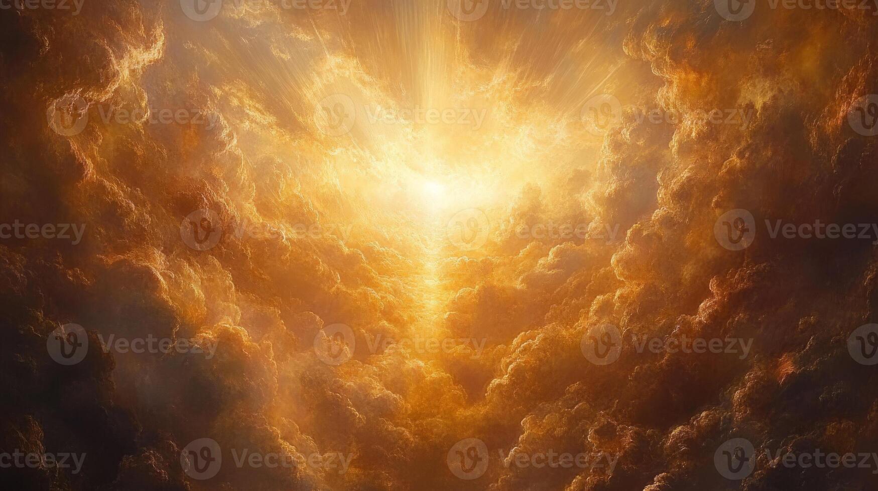 Majestic golden clouds illuminated by radiant sunlight in a dramatic sky scene photo