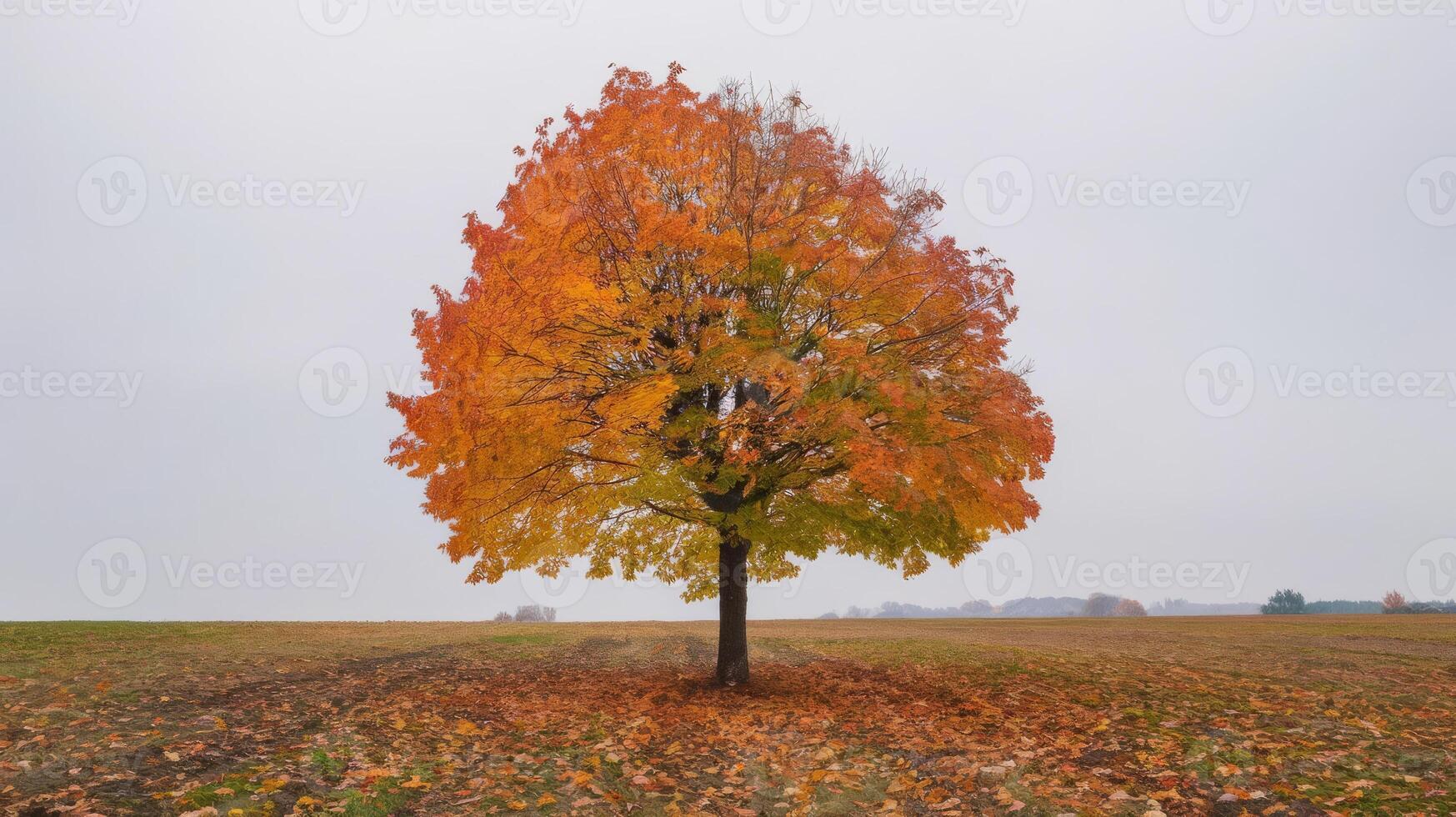 A lone tree in an autumn field photo