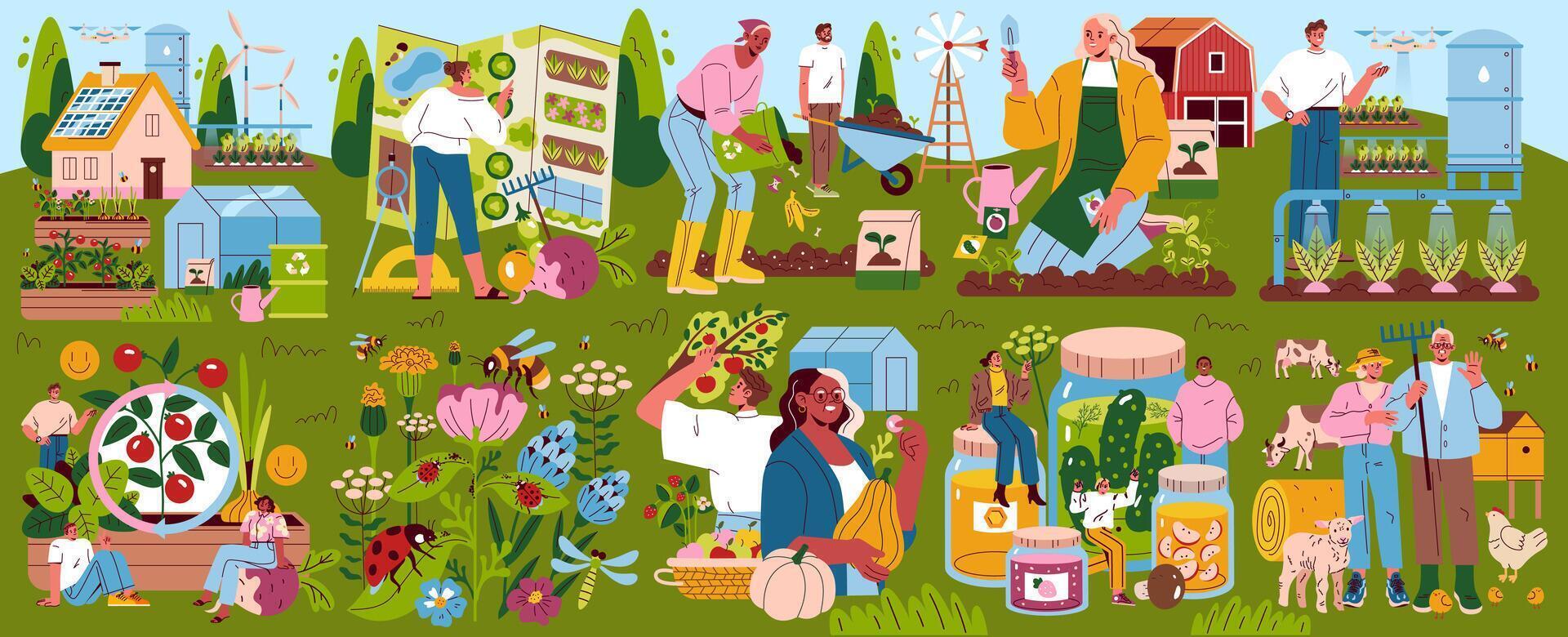 Self Sufficient Garden. Flat Illustration vector