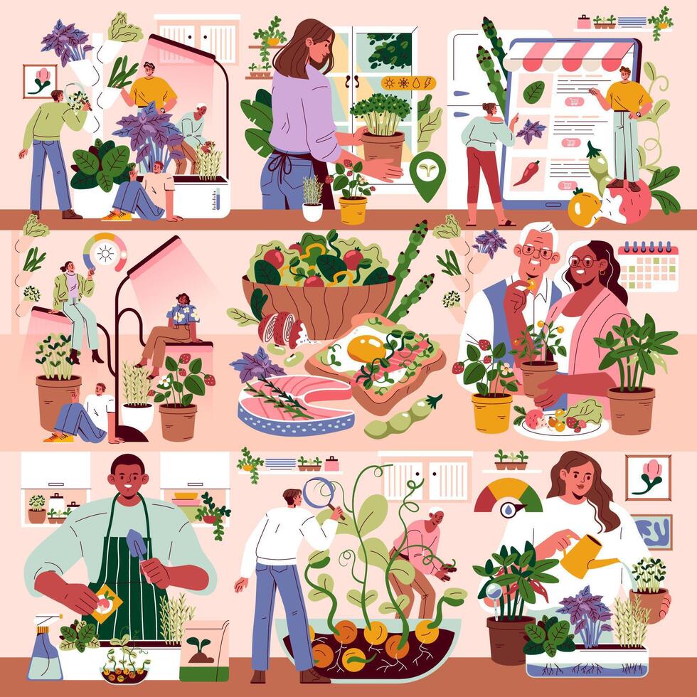 Mini Farms. Flat Illustration vector