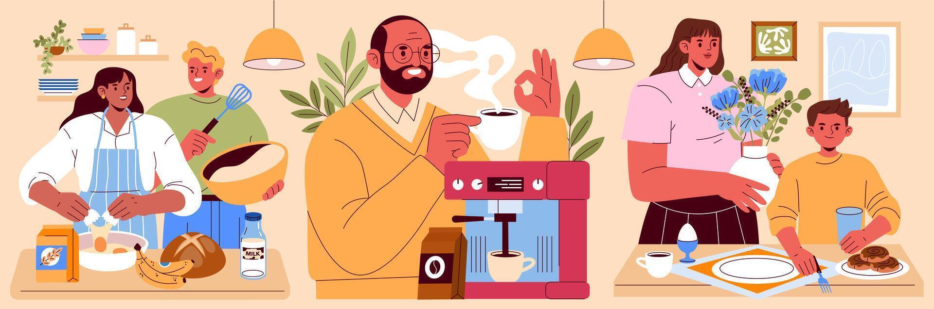 Family Breakfast. Flat Illustration vector