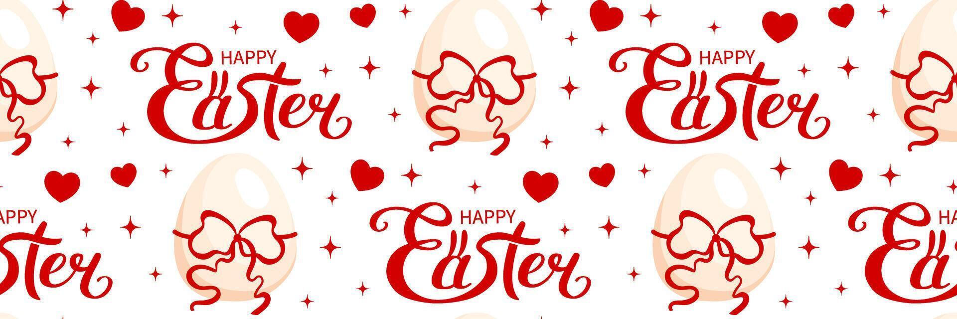 Easter seamless pattern with egg and red ribbon bow. Coquette Aesthetic style. Elegant illustration. vector