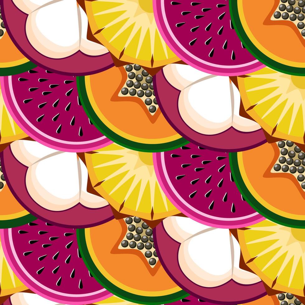 Slices of exotic tropical fruits seamless botanical pattern vector