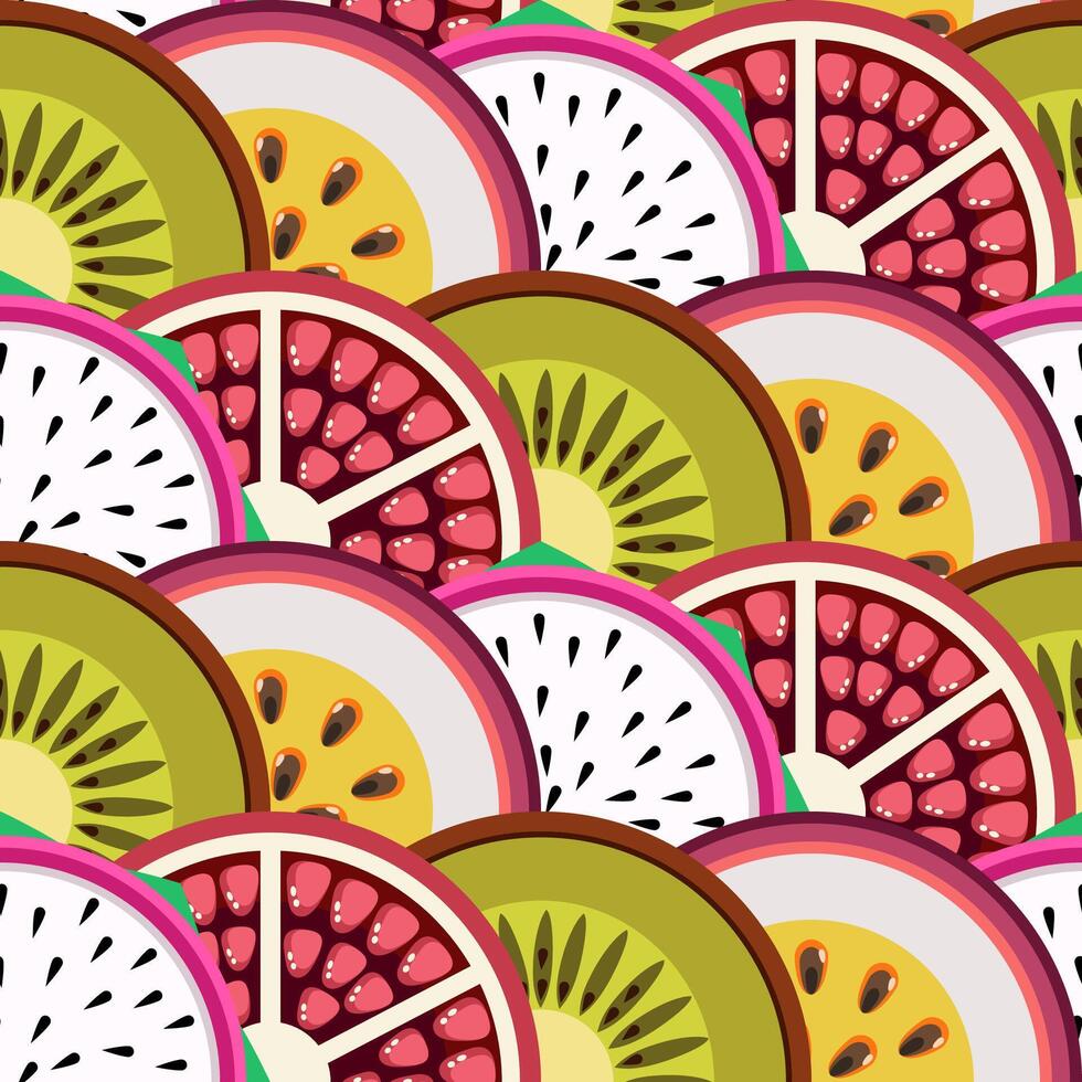 Exotic fruit slices seamless botanical pattern vector
