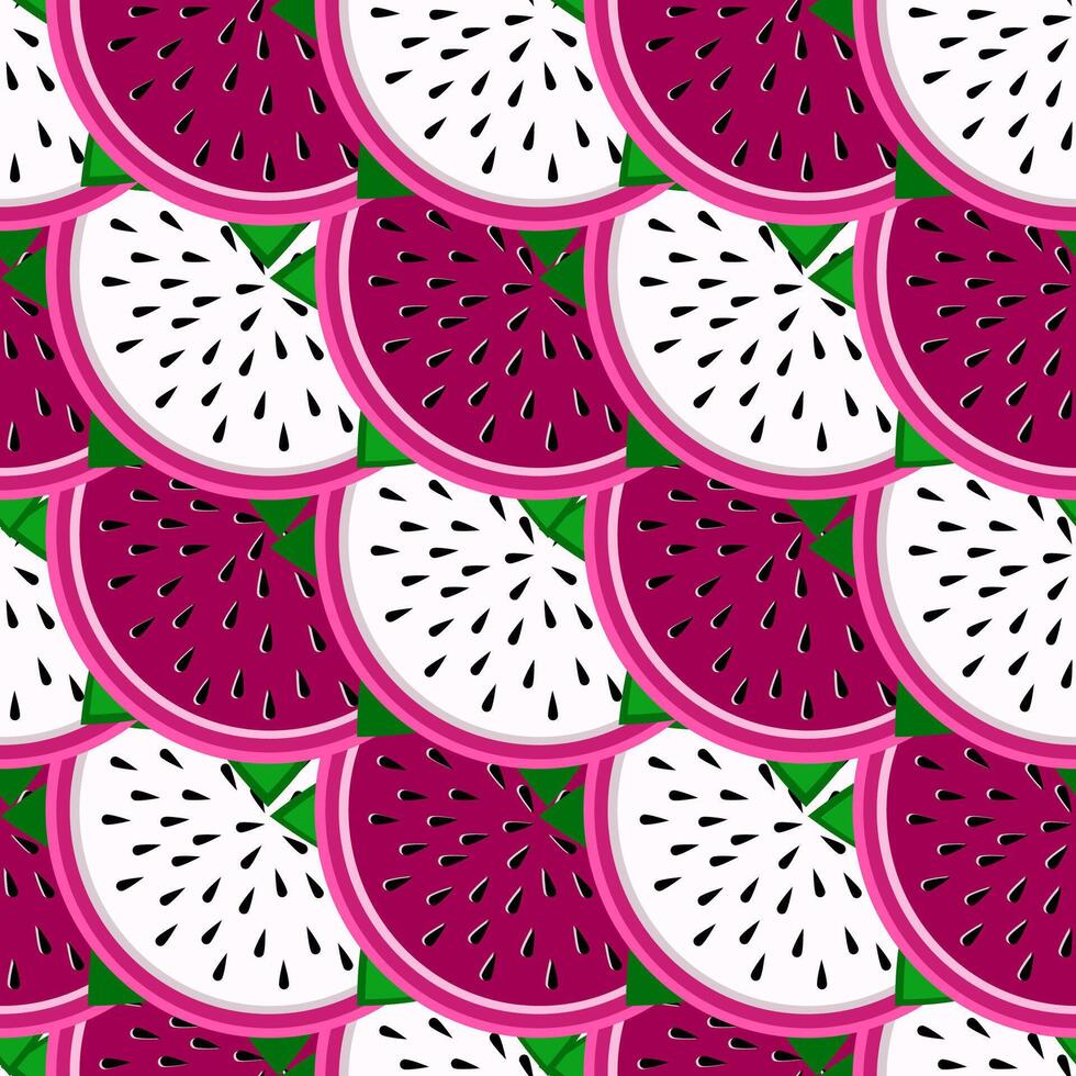 Dragon fruit slices tropical seamless pattern vector