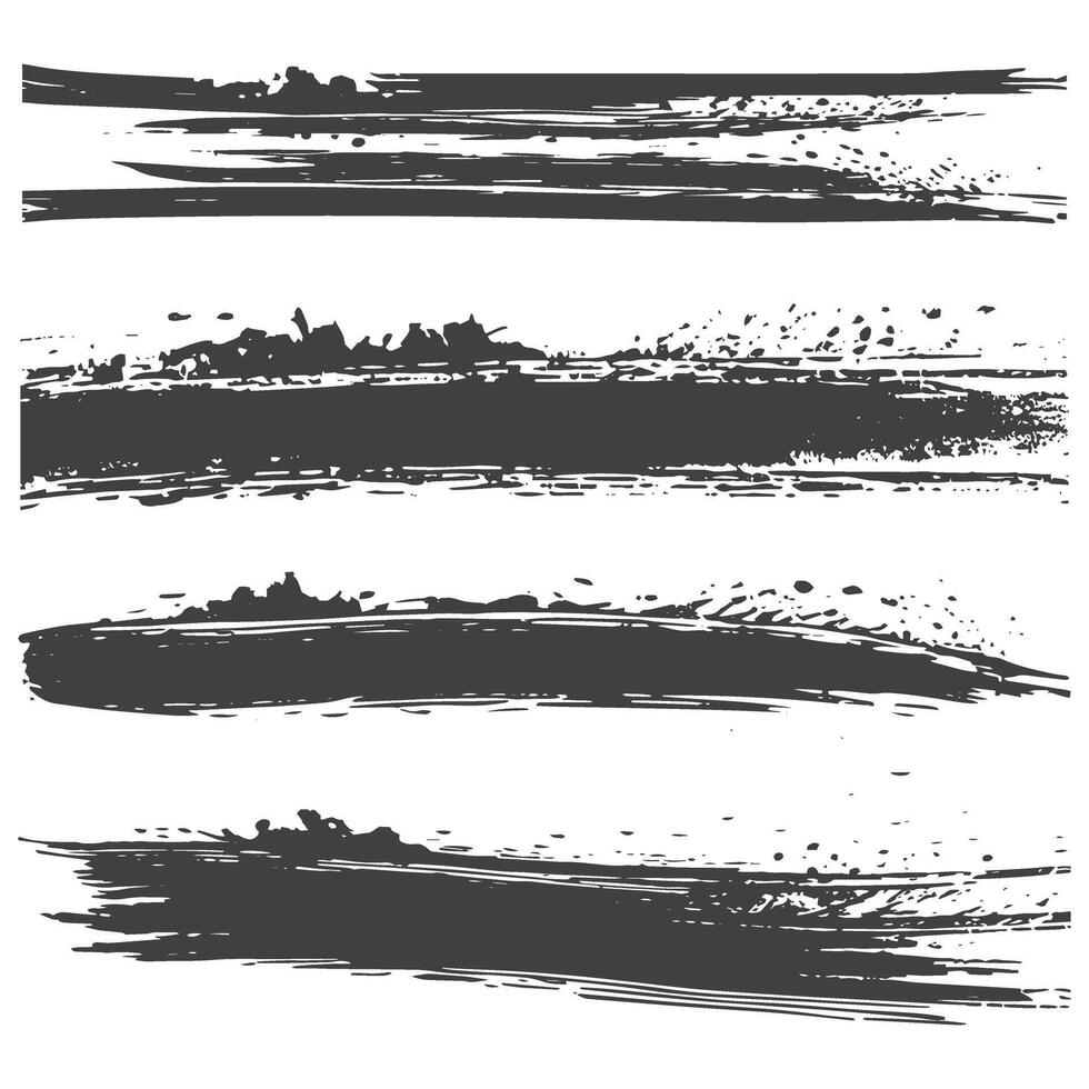 Set of black and white grunge brush strokes in ink vector