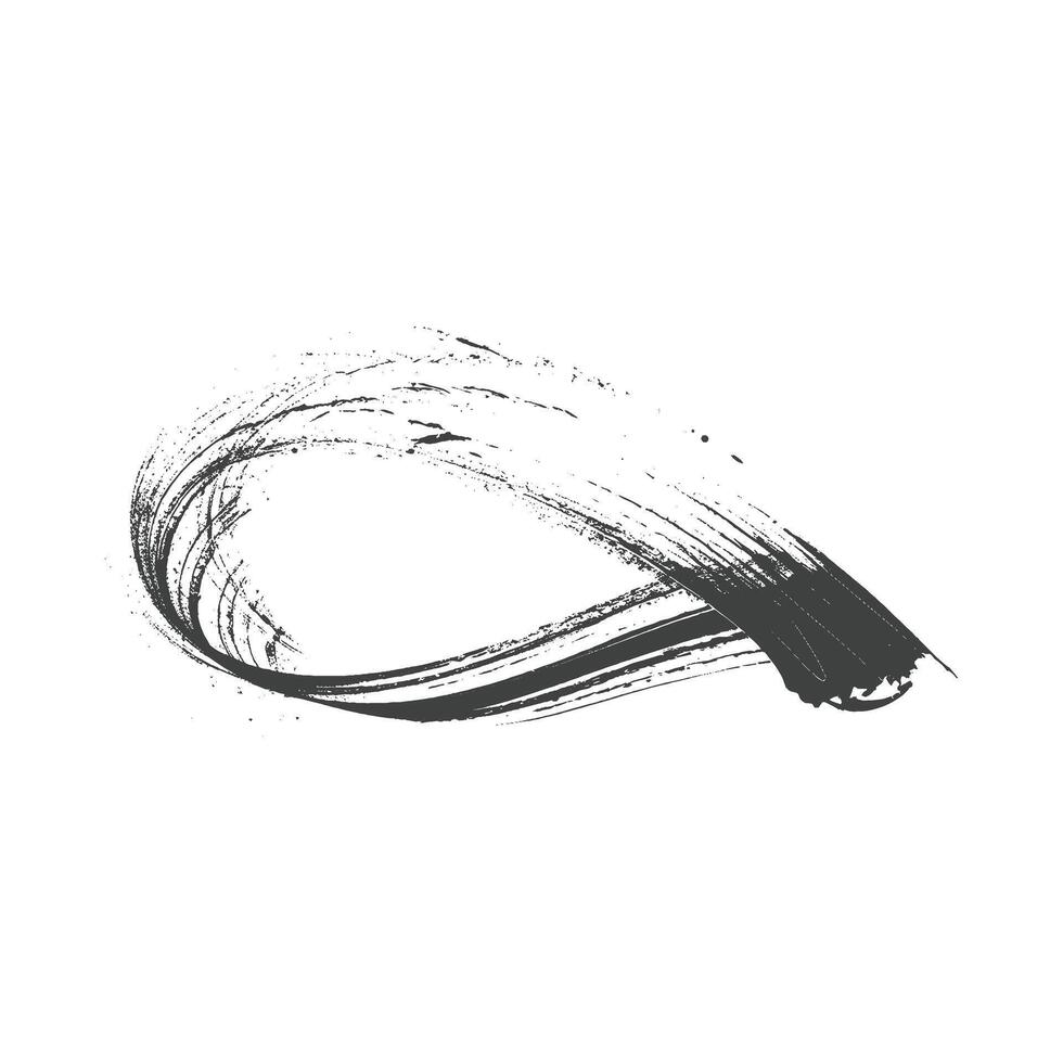 Abstract black ink brush stroke swirl design element on white background. vector