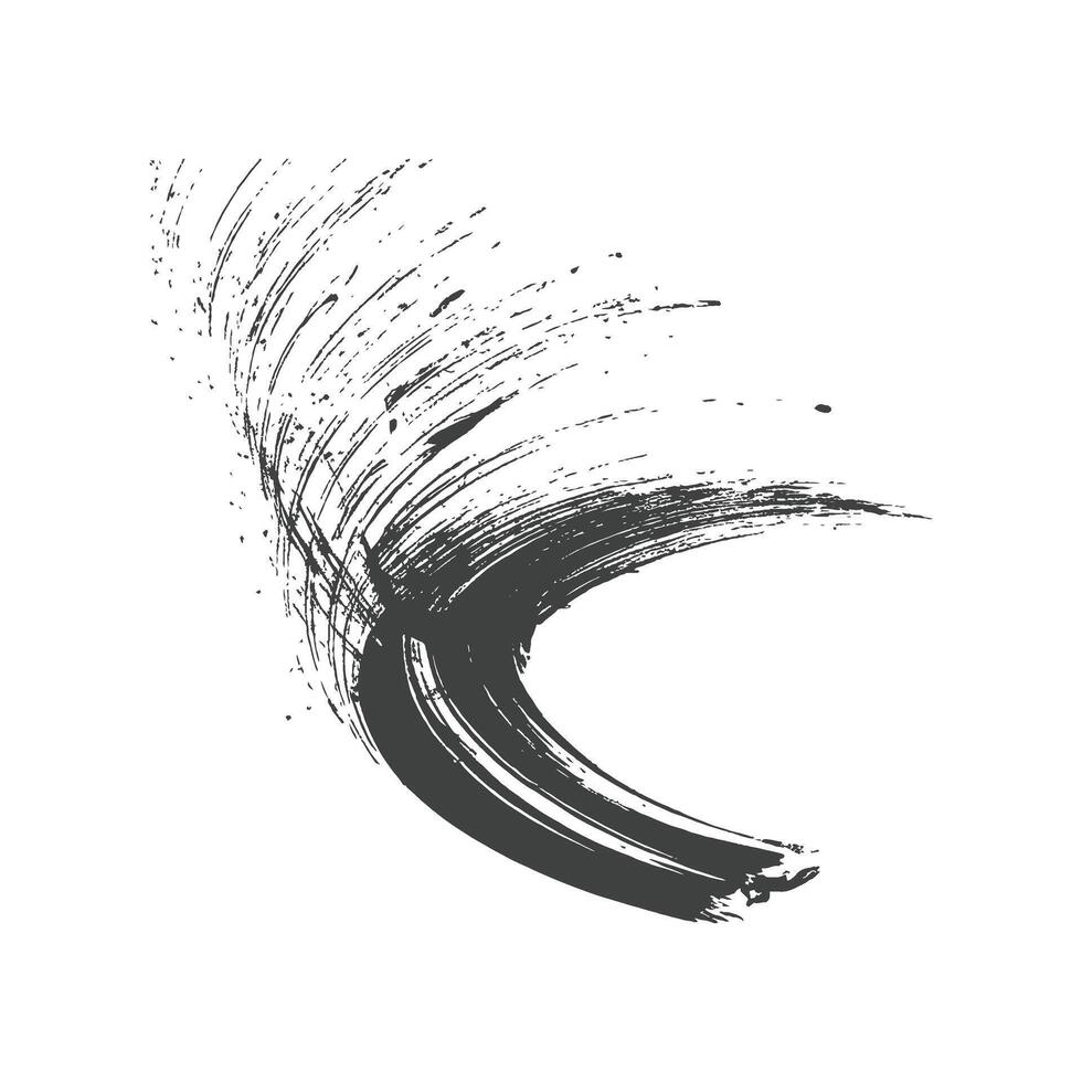 Abstract black ink brush stroke swirl design element on white background vector