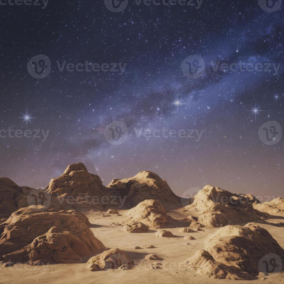 The milky way over the desert with rocks and stars photo