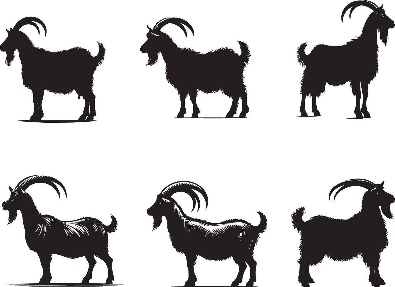Silhouettes of Goats in Various Poses vector