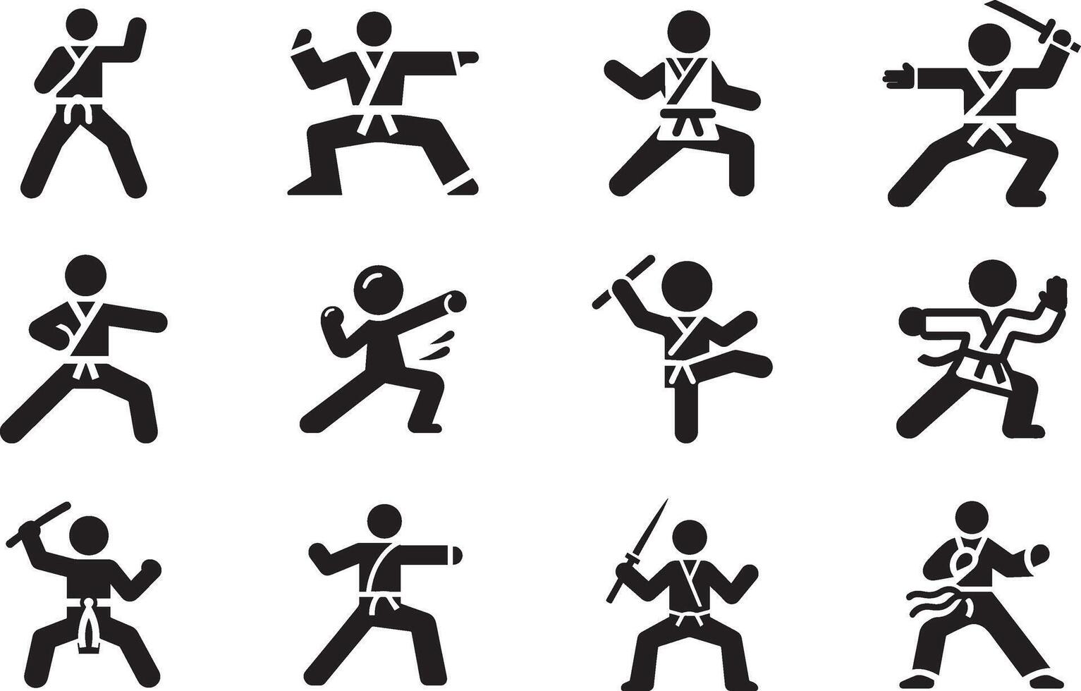 Silhouettes of Combat Moves and Poses vector