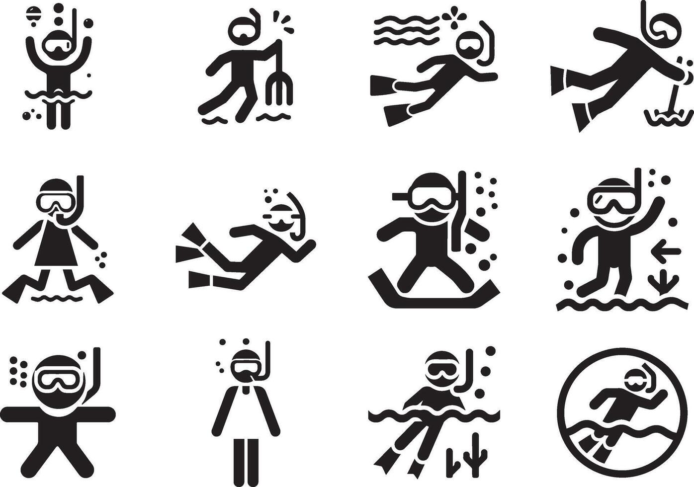 Silhouettes of Underwater Swimming and Diving vector