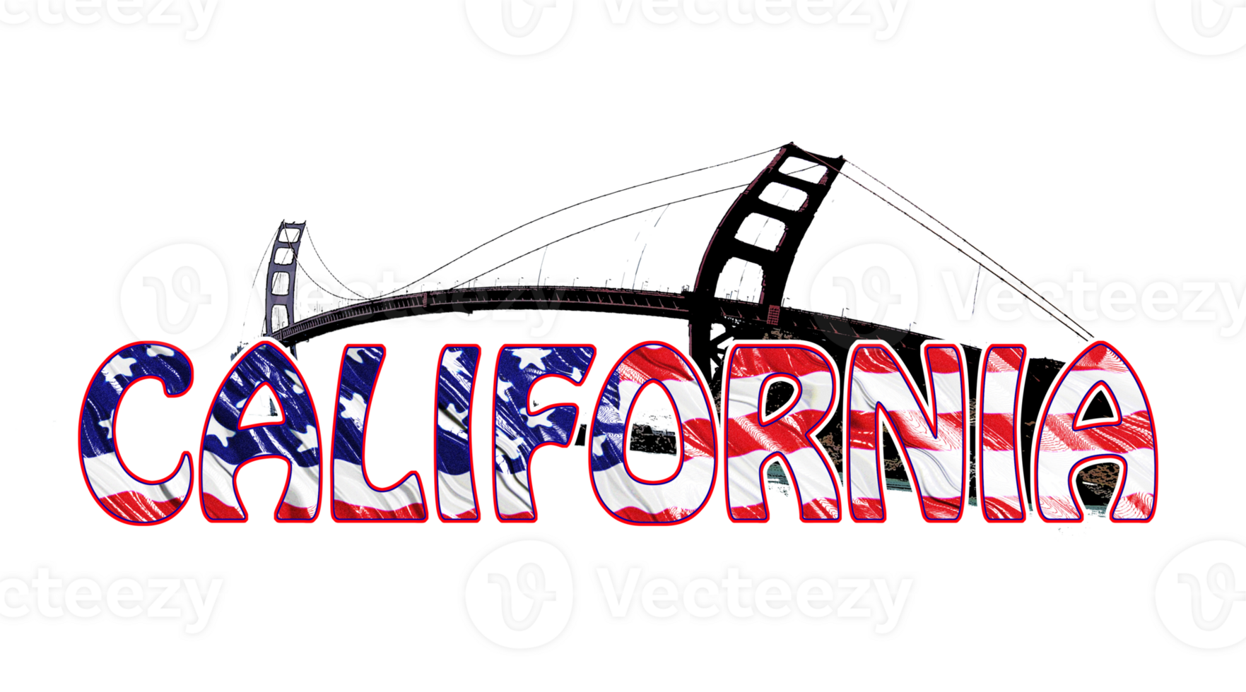 California typography with an illustration of the Golden Gate Bridge on top. png
