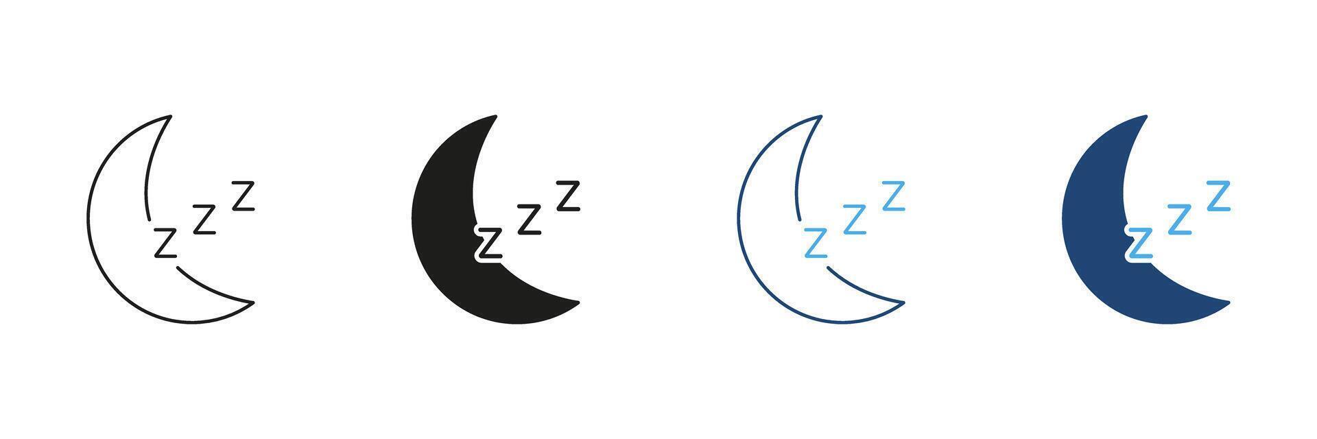 Sleep Line and Silhouette Icon. Nighttime Rest and Relax for Health and Wellness. Relaxation and Healthy Sleep Outline and Solid Symbol. Editable Stroke. Isolated Illustration vector