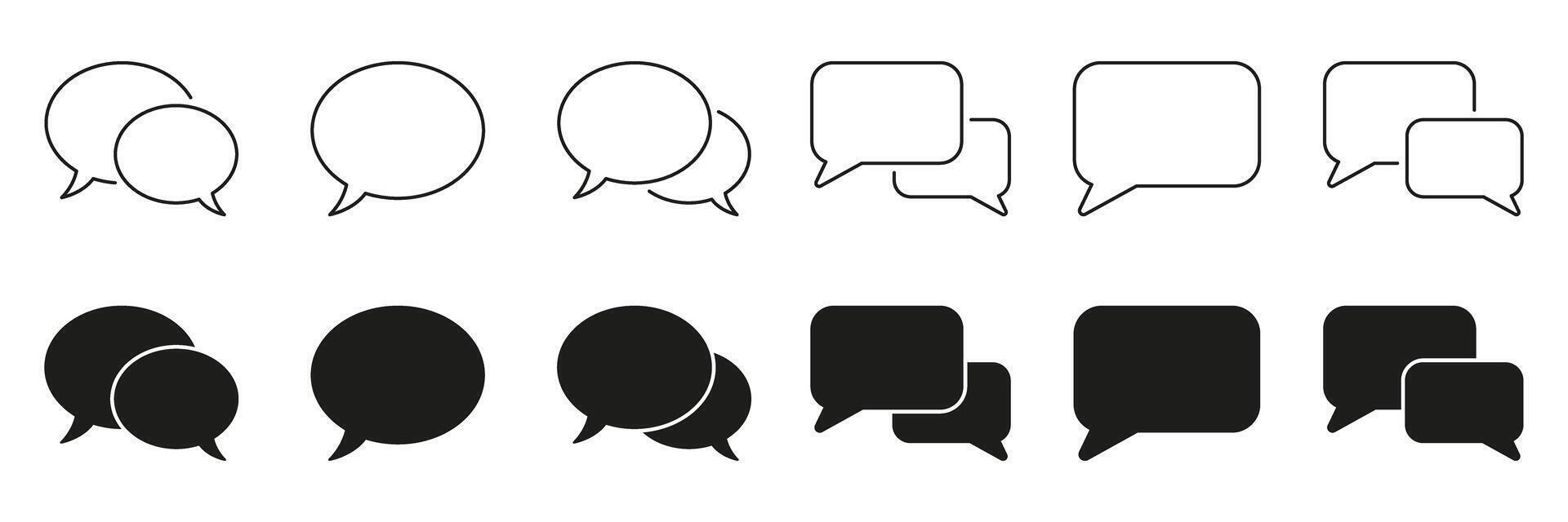 Speech bubble and chat line and solid icon set. Conversational and communication graphic symbol collection. Editable Stroke. Isolated illustration vector