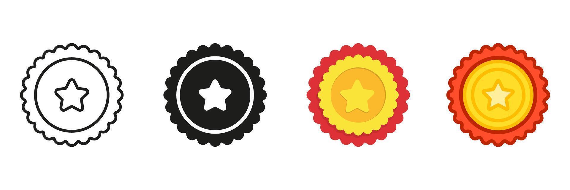 Badge With Star Line And Solid Icon Set. Award Badge Symbol Collection. Isolated Illustration vector
