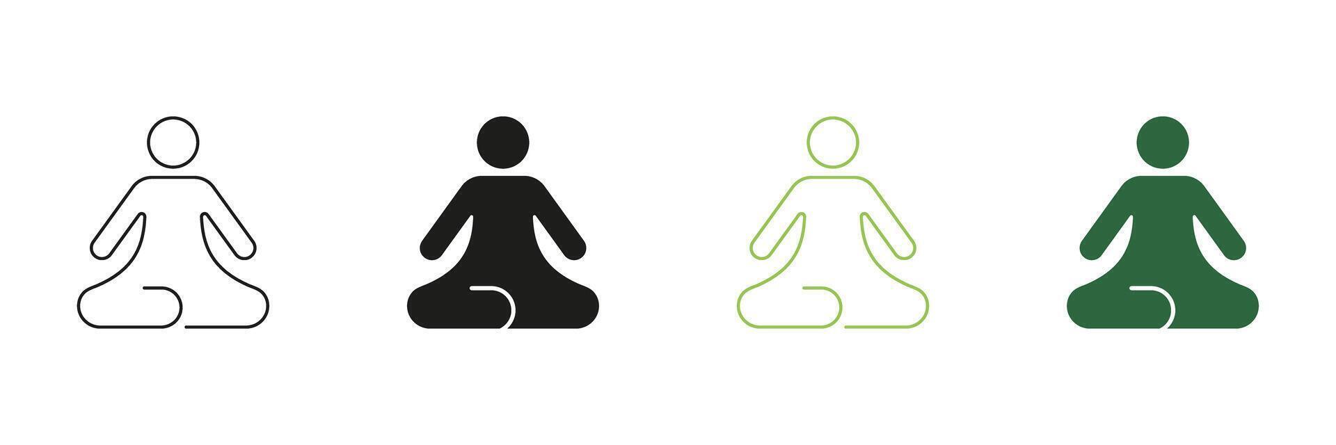 Meditation and Yoga Line and Silhouette Icon. Human Figure in Seated Position, Representing Mindfulness, Relaxation and Wellness. Stress Relief Outline and Solid Icon. Isolated Illustration vector