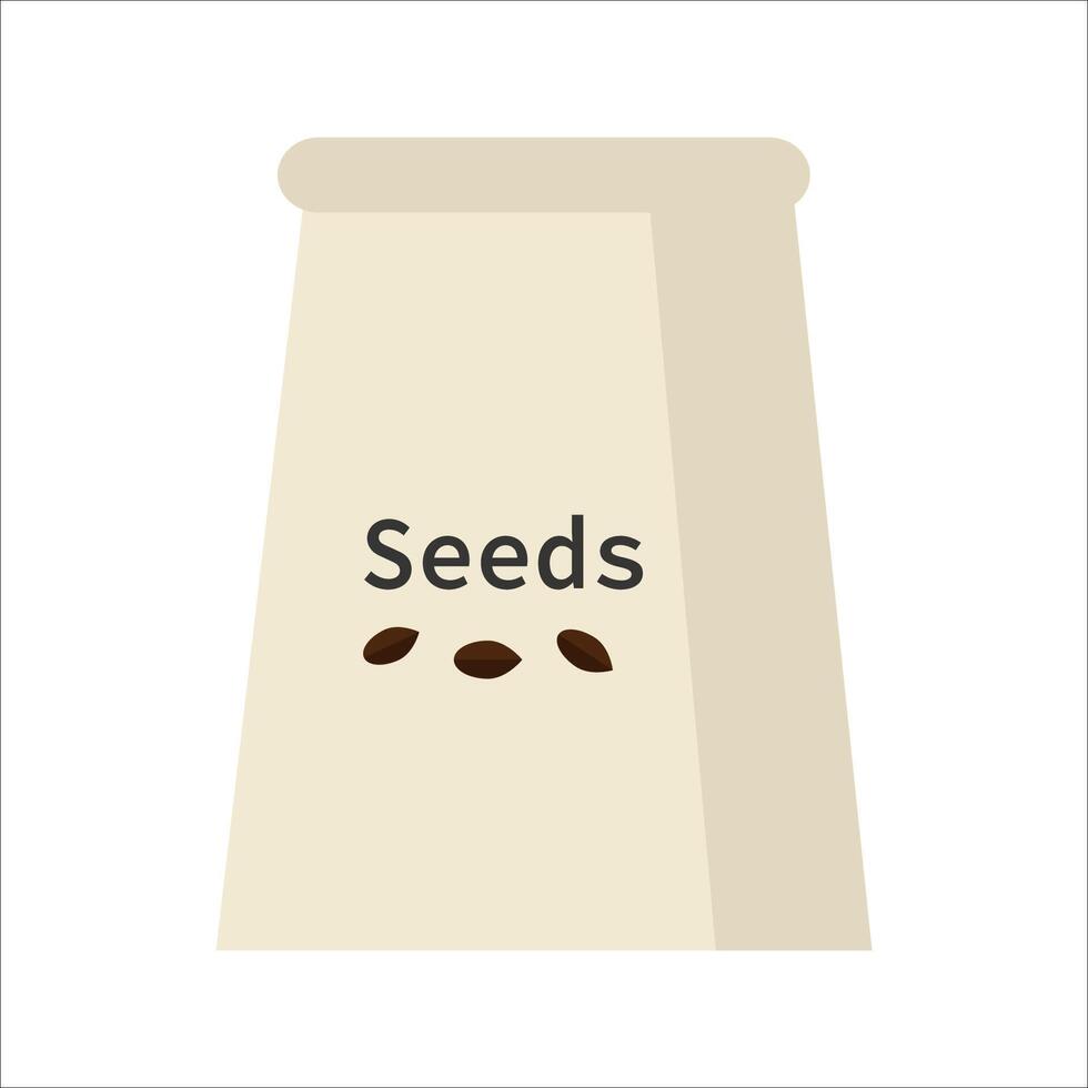 Illustrated paper seed bag with three seeds on it, isolated on a white background vector