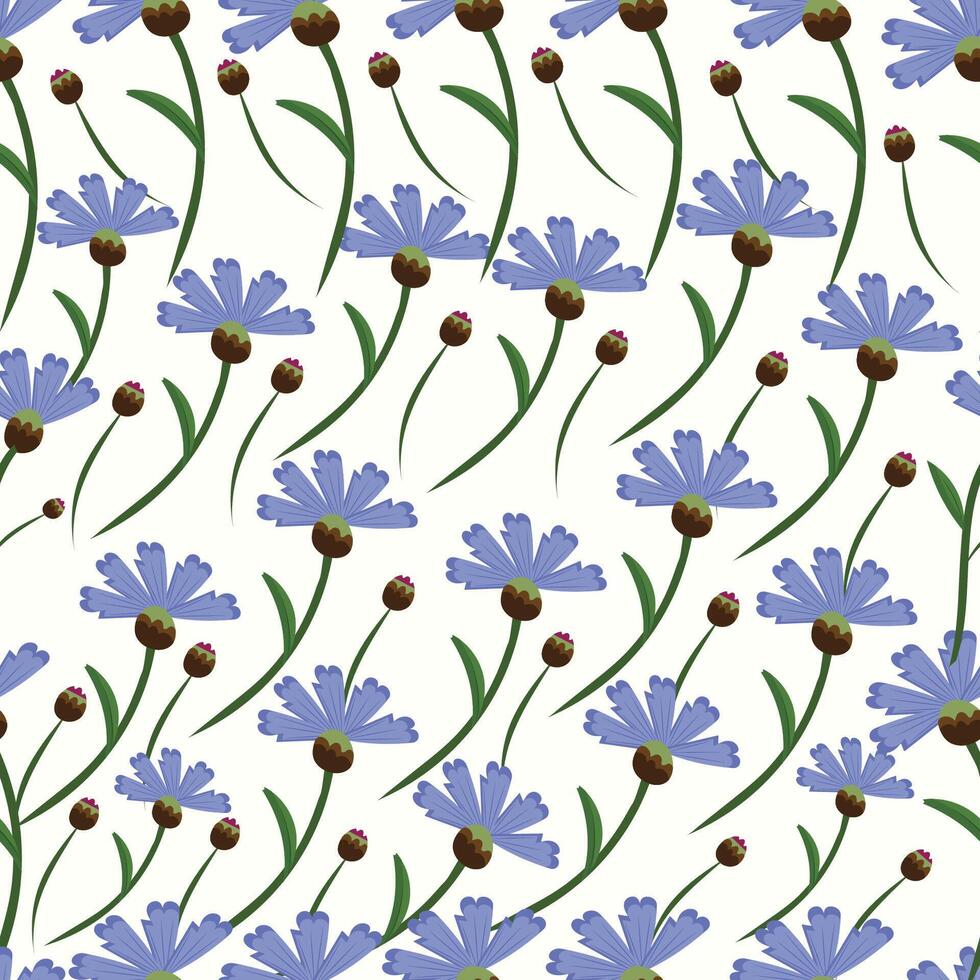 Delicate blue cornflowers create a seamless botanical pattern, perfect for adding a touch of nature vector